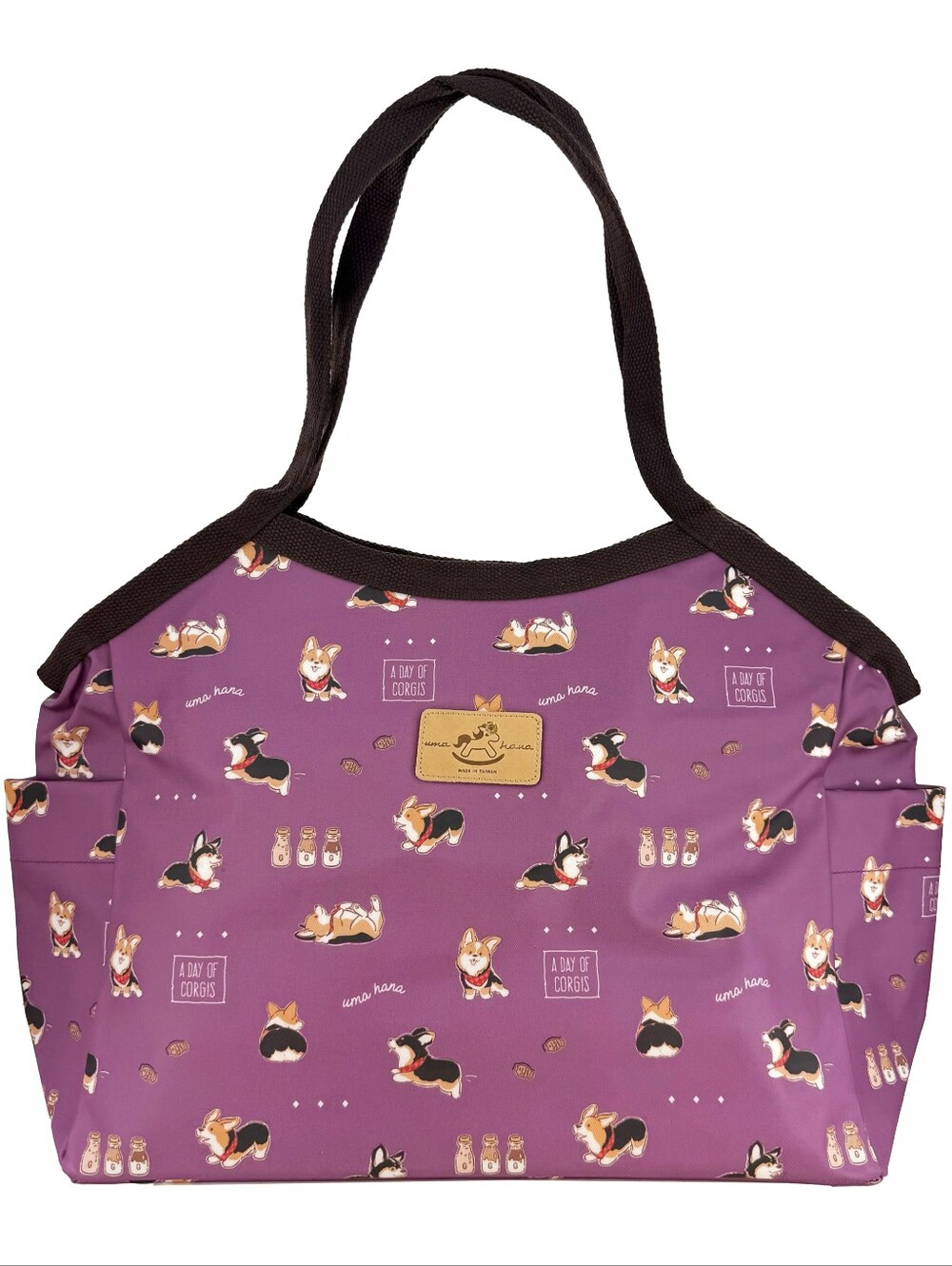 Waterproof Tricolor Corgi Trapeze Tote Shoulder Bag Cute Handmade Dog Pattern